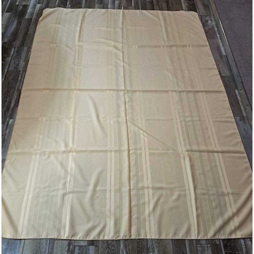 VTG Tablecloth Satin Stripe Rectangular Large Golden Wheat Beige Farmhouse